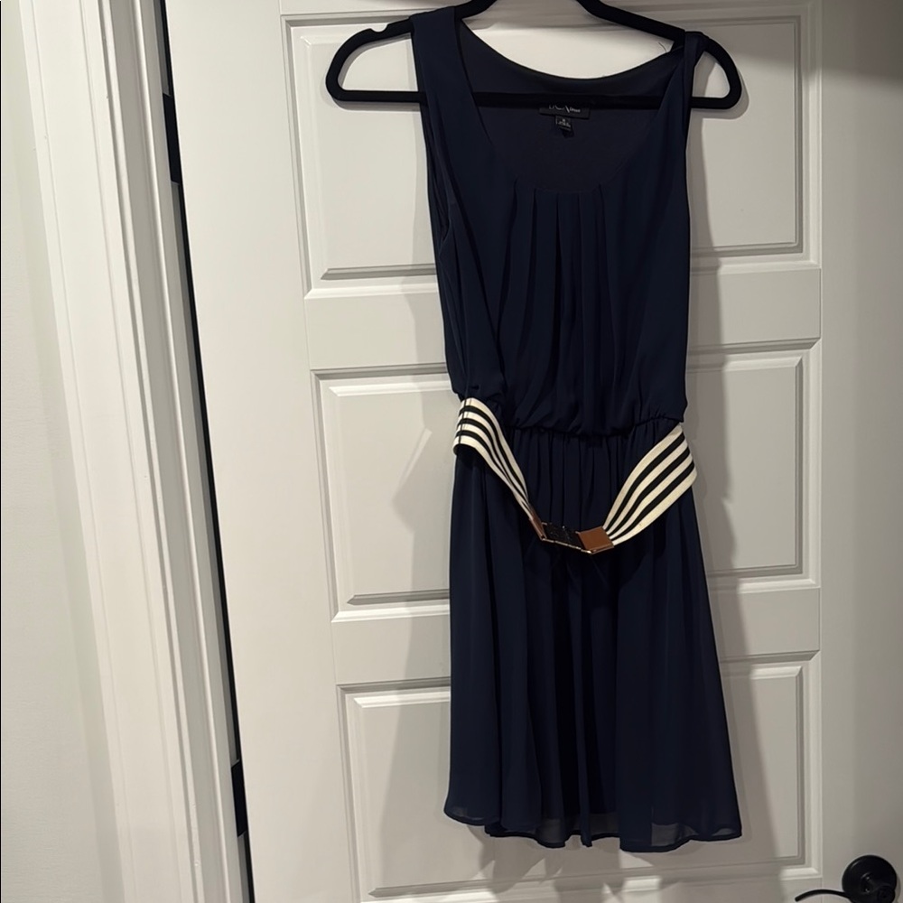 BCX Navy Midi Dress with Striped Belt